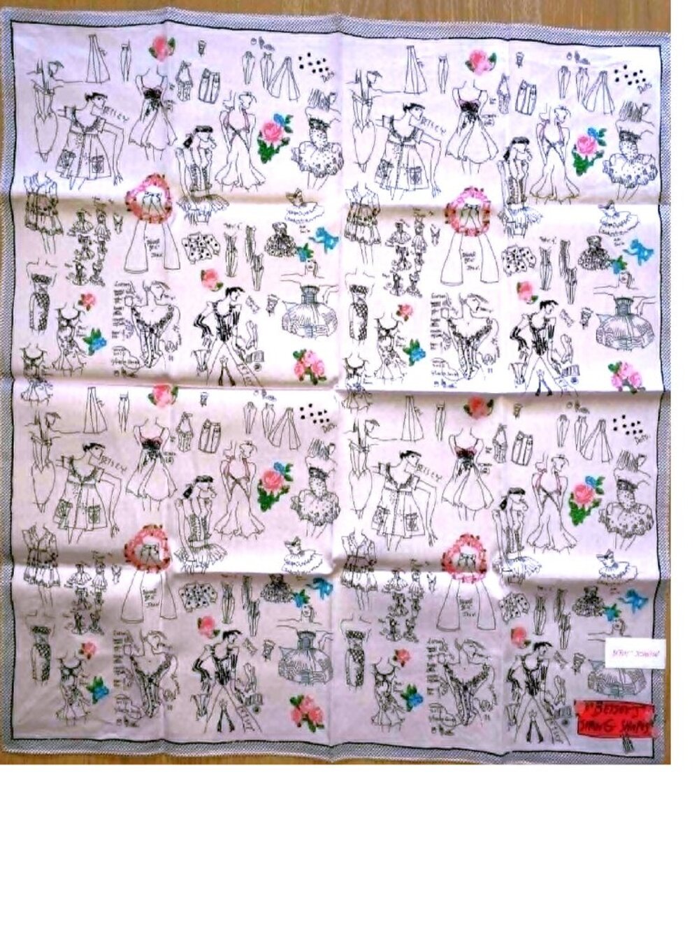 Vintage Betsey Johnson Art Scarf Betsey's Fashion Drawing Corset Dress Top Pants